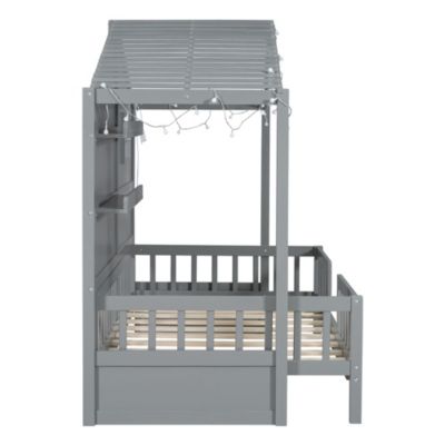 Streamdale Twin House Bed with Shelves, Window, and Lights