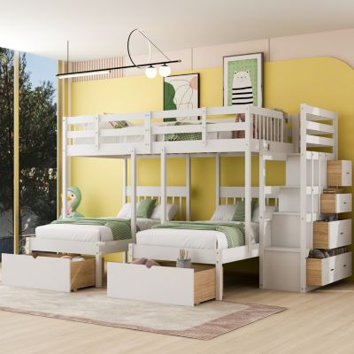 Triple Size Wood Bunk Bed with Drawers &acirc;€“ Bunk Bed