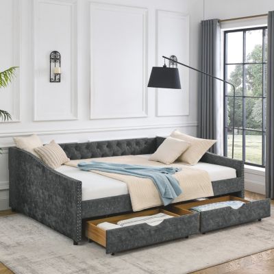 Streamdale Queen Tufted Daybed with Drawers and Copper Accents