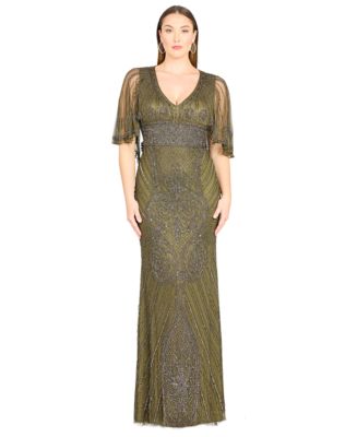 Cape Sleeve V-Neck Beaded Gown main image 0