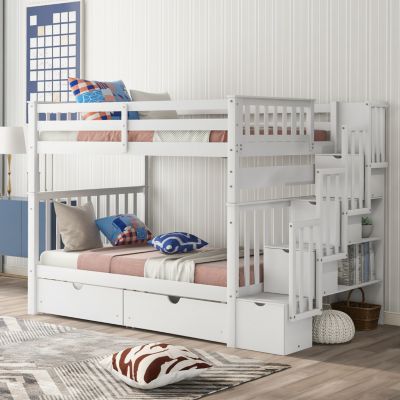 Streamdale Full Over Full Bunk Bed With Shelves And 6 Storage Drawers