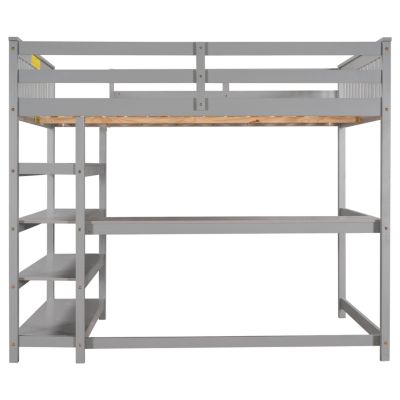 Streamdale Full Size Loft Bed With Storage Shelves And Under-Bed Desk