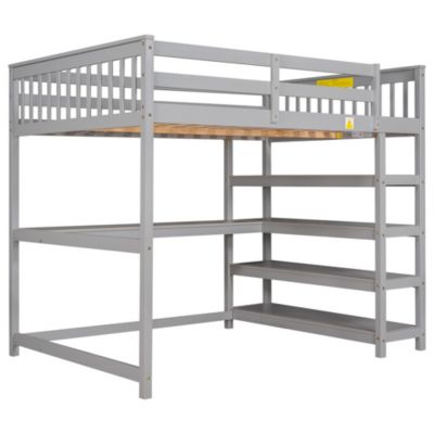 Streamdale Full Size Loft Bed With Storage Shelves And Under-Bed Desk