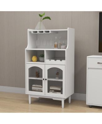 Streamdale Modern White Wine Cabinet with Glass Door and Removable Racks
