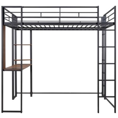 Streamdale Full Size Metal Loft Bed With 2 Shelves And One Desk