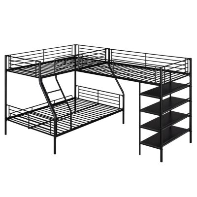 Twin Metal Loft & Bunk Bed with Shelves