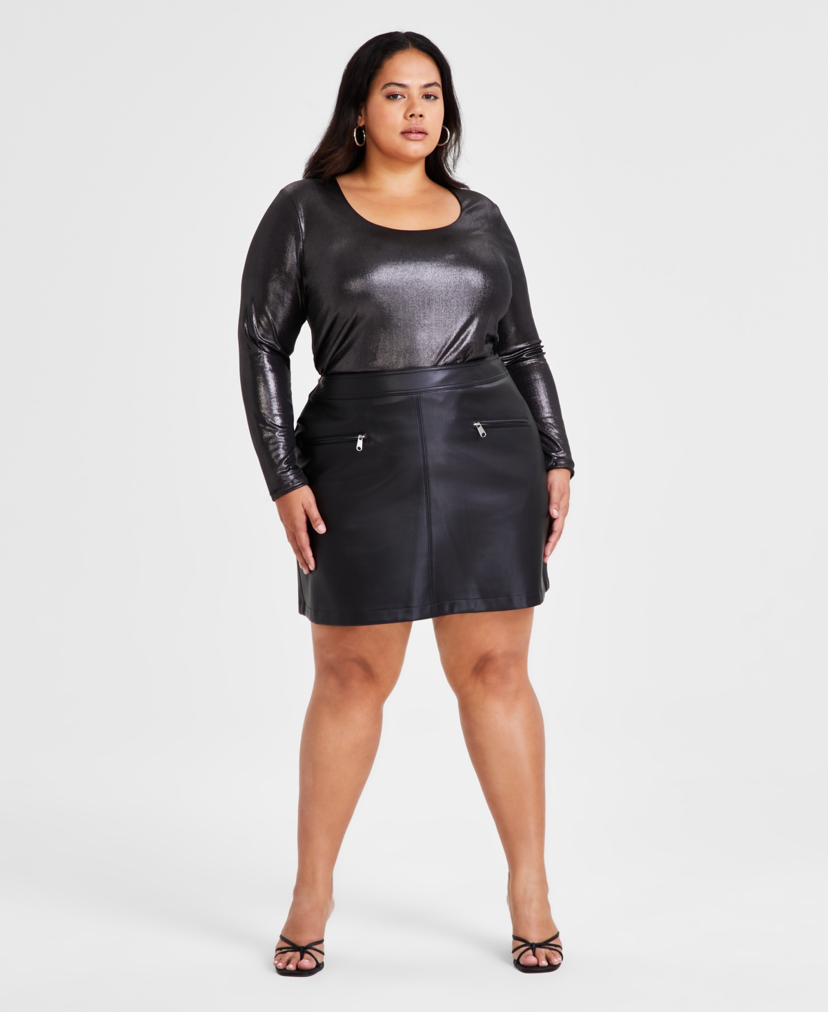 BAR III TRENDY PLUS SIZE FAUX-LEATHER ZIP-POCKET MINI SKIRT, CREATED FOR MACY'S 