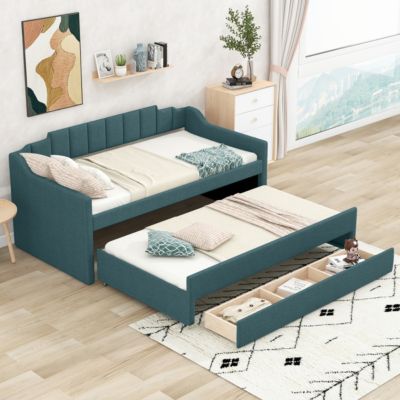 Twin Size Upholstered Daybed with Trundle and Three Drawers &acirc;€“ Daybed