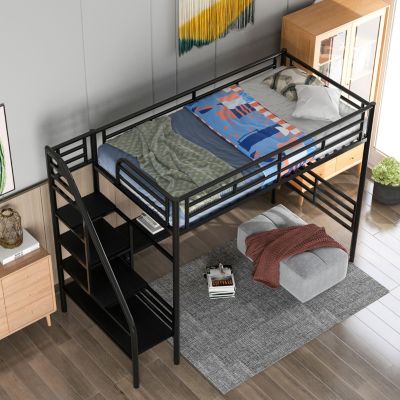 Metal Loft Bed Frame With Desk, No Box Spring Needed