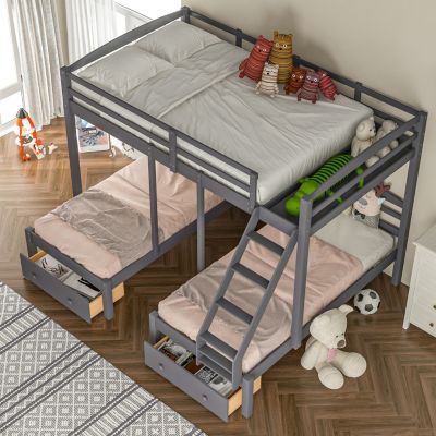 Streamdale Full Over Twin & Twin Bunk Bed, Triple Bunk Bed With Drawers