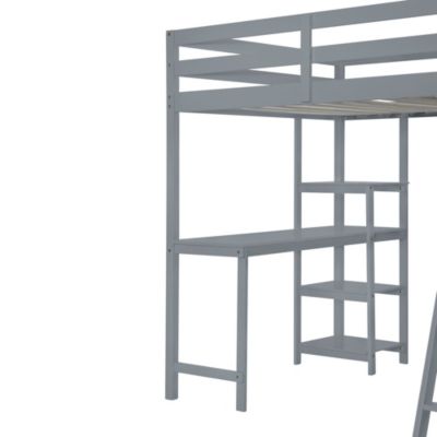 Streamdale Full Size Loft Bed With Wardrobe And Desk And Shelves, White