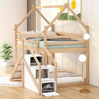 Streamdale Twin Over Twin House Loft Or Bunk Bed With Slide And Staircase