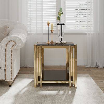 Mirrored Glass End Table with Gold Frame, 20