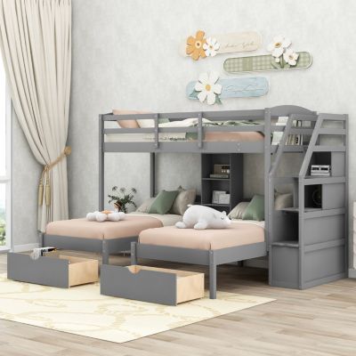 Streamdale Triple Twin Bunk Bed with Drawers & Staircase Storage