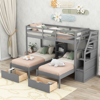 Streamdale Triple Twin Bunk Bed with Drawers & Staircase Storage
