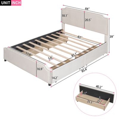 Streamdale Upholstered Platform Bed with Studded Headboard and Drawers