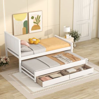 Twin Size Platform Bed With Trundle And Drawers