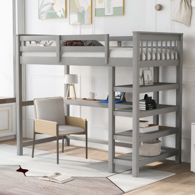 Streamdale Twin Size Loft Bed With Storage Shelves And Under-Bed Desk