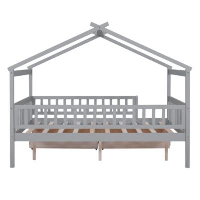 Full Size Wooden House Bed With Two Drawers