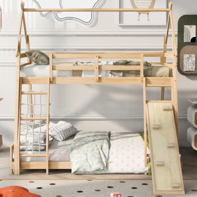 Streamdale Twin Over Queen House Bunk Bed With Climbing Nets And Climbing Ramp