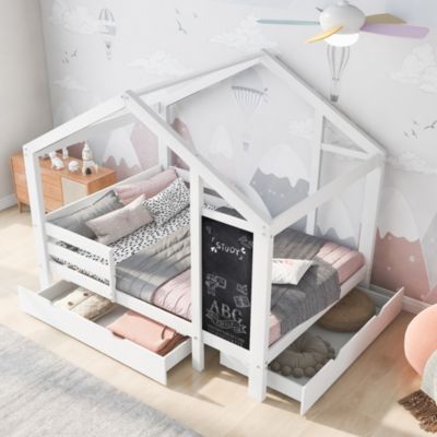 Twin Loft Bed with Blackboard & Drawers