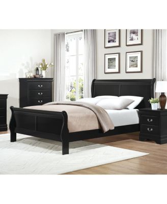 Black Finish Louis Philippe Style 1 Piece Queen Size Sleigh Bed Traditional Design Furniture