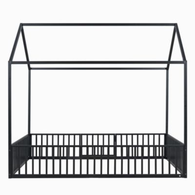 Streamdale Full Size Metal House Bed With Fence And Door