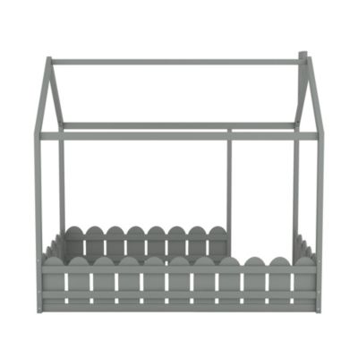 Streamdale Twin Size Wood Bed House Bed Frame With Fence, For Kids, Teens, Girl