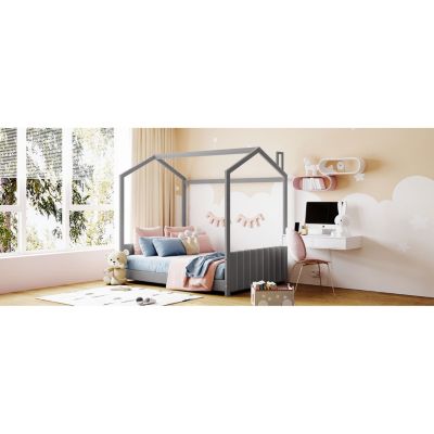 Streamdale Full Size Velvet House Bed Wood Bed