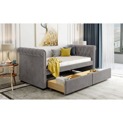 Streamdale Twin Size Upholstered Daybed With Drawers, Wood Slat Support