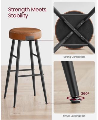 Set Of 2, Kitchen Bar Stools, Breakfast Stools, Synthetic Leather With Stitching
