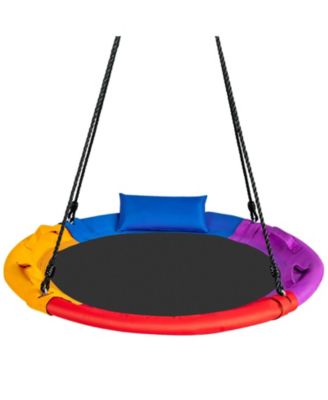Toddler 40 inch Saucer Tree Outdoor Round Platform Swing with Pillow and Handle-Multicolor