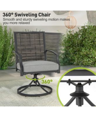 3 Piece Patio Swivel Chair Set with Soft Seat Cushions for Backyard