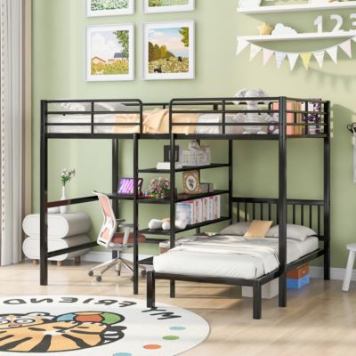 Streamdale Full Over Twin Metal Bunk Bed With Built-In Desk, Shelves And Ladder