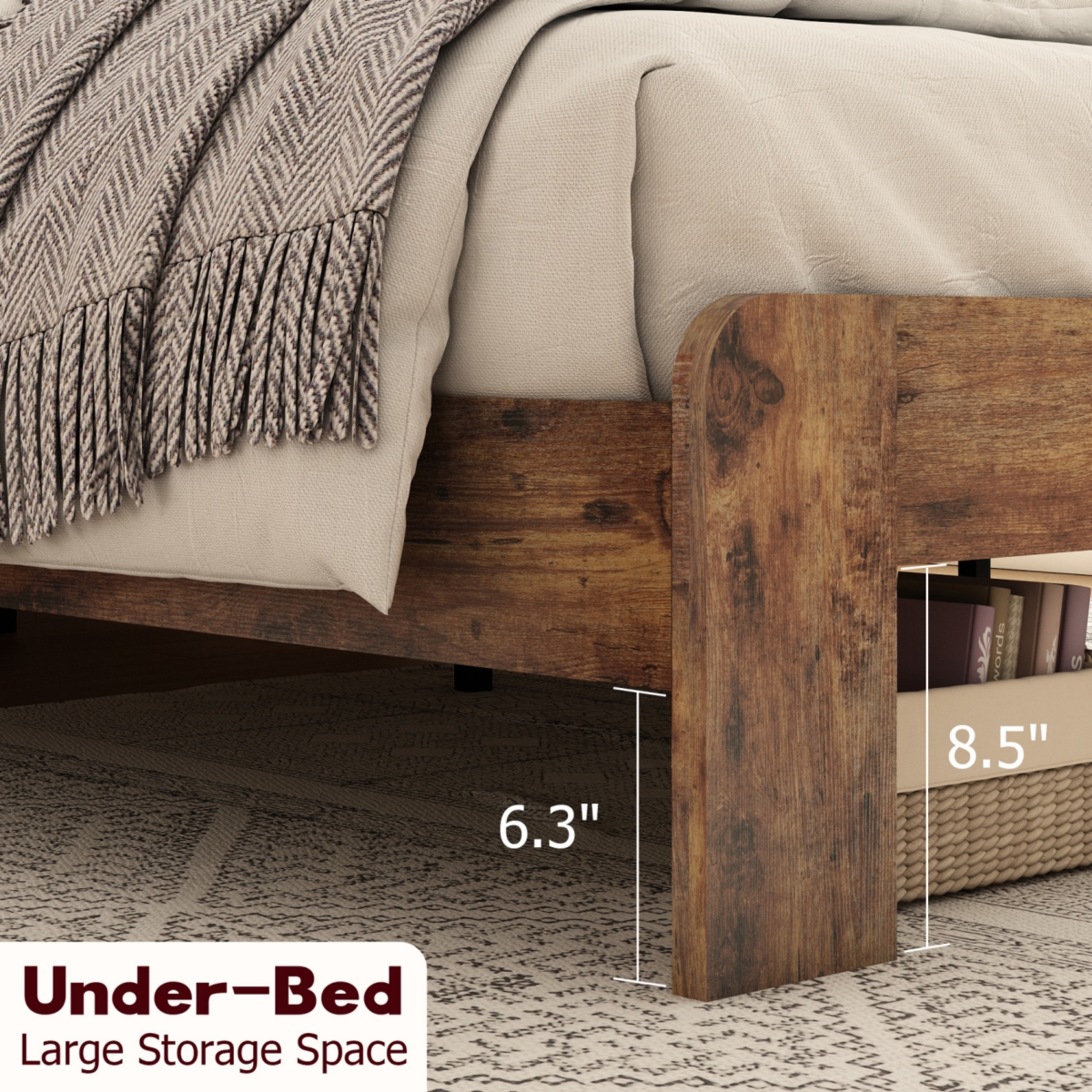 Streamdale Queen Size Wood Platform Bed Frame with Storage in Dark Brown