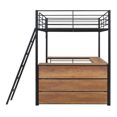Streamdale Metal Loft Bed with Shelving and L-Desk