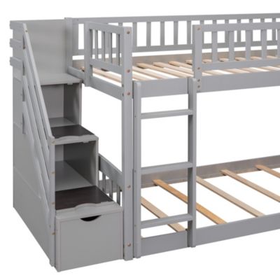 Stairway Twin Over Twin Bunk Bed With Two Drawers And Slide