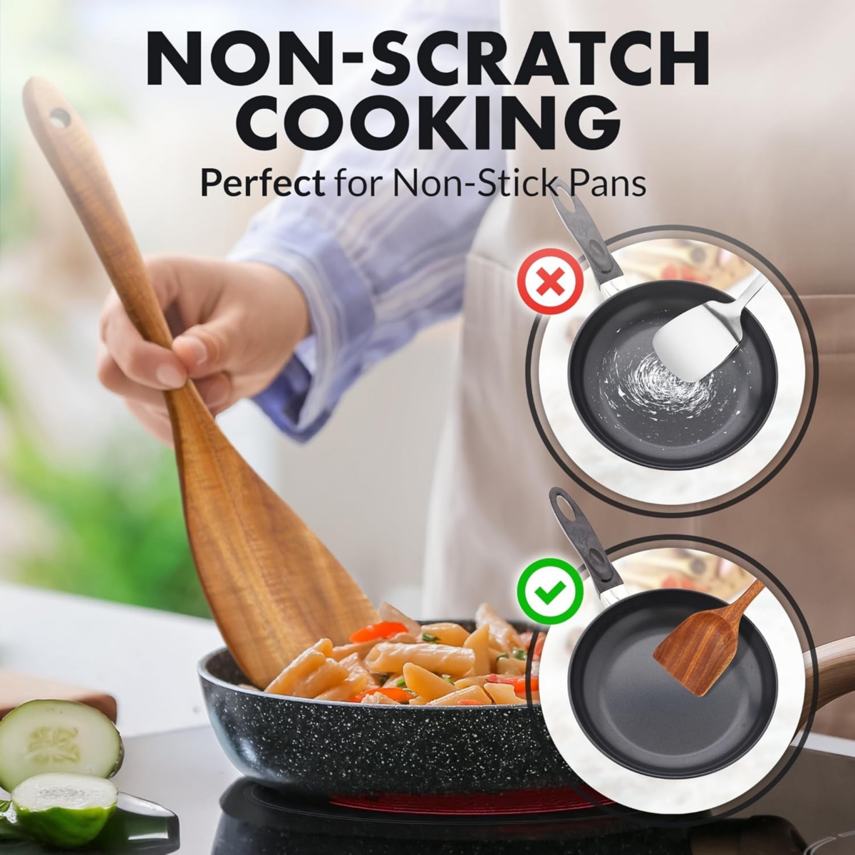 Zulay Kitchen 5-Piece Natural Teak Wooden Utensils for Cooking