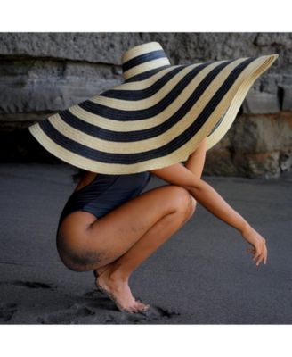 Solana Oversized Striped Straw Hat in Black & Natural