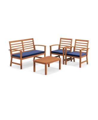 4 Pieces Outdoor Furniture Set with Stable Acacia Wood Frame