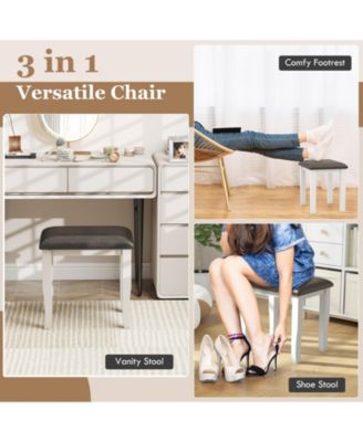 Faux Leather Vanity Stool Chair Set of 2 for Makeup Room and Living Room-Grey and White