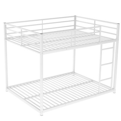 Full Over Full Metal Bunk Bed, Low Bunk Bed With Ladder, Silver