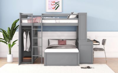 Streamdale Twin Loft Bed with Desk, Shelves, and Wardrobe