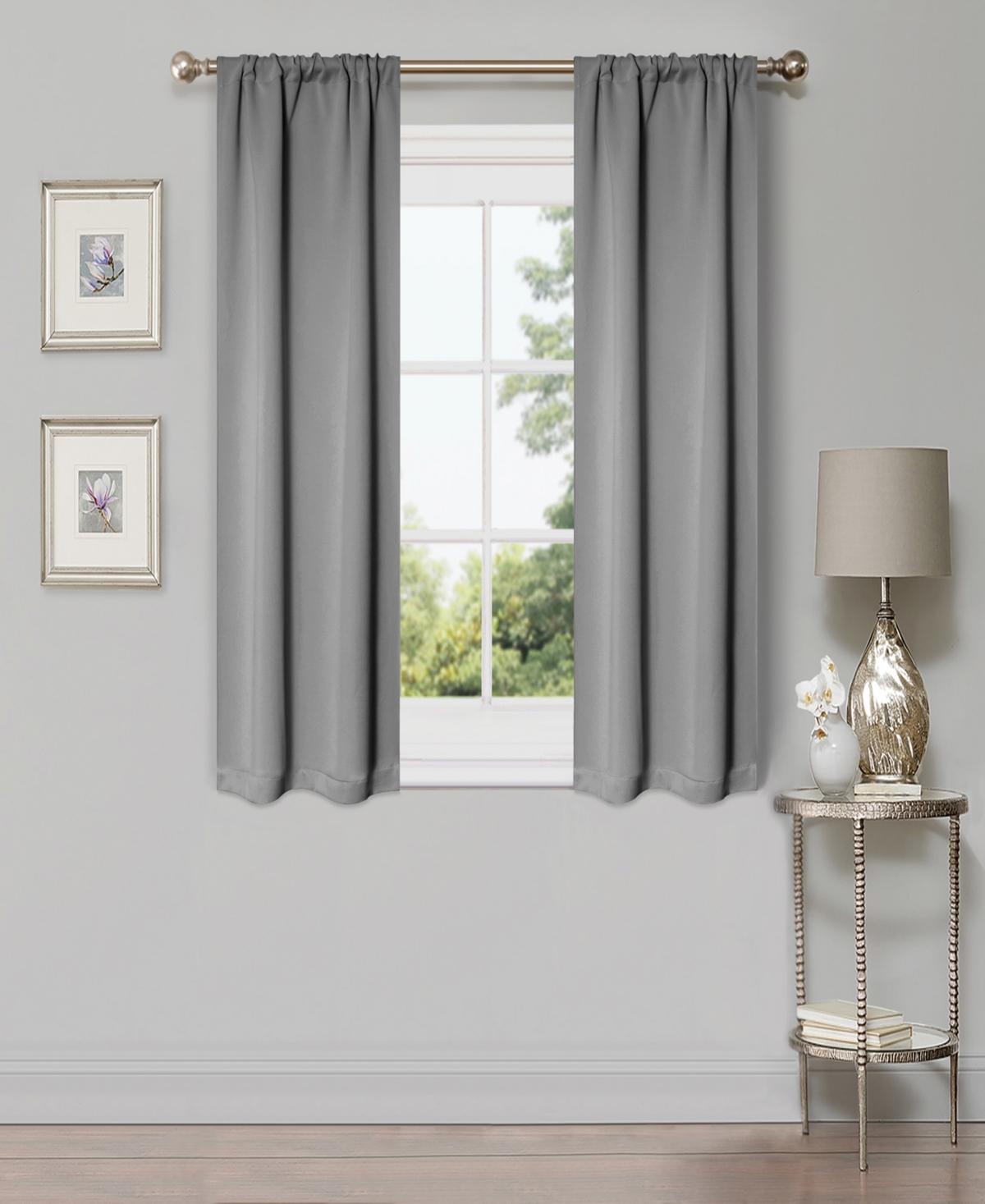 Solid Classic Modern Wrinkle Resistant Room Darkening 4-Piece Curtain Set with Rod Pocket, 26" X 63" - Silver