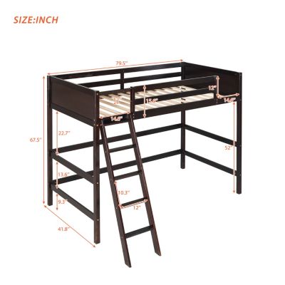 Streamdale Solid Wood Twin Size Loft Bed With Ladder