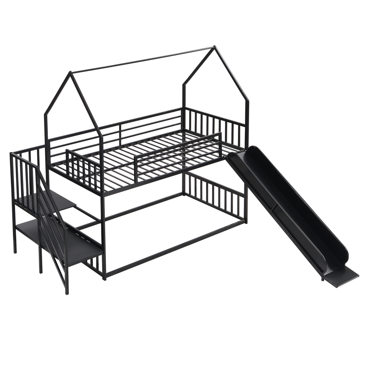 Simplie Fun Twin Metal Bunk Bed House With Slide And Staircase