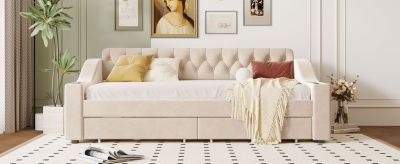 Twin Gray Upholstered Storage Armrest USB Port Daybed