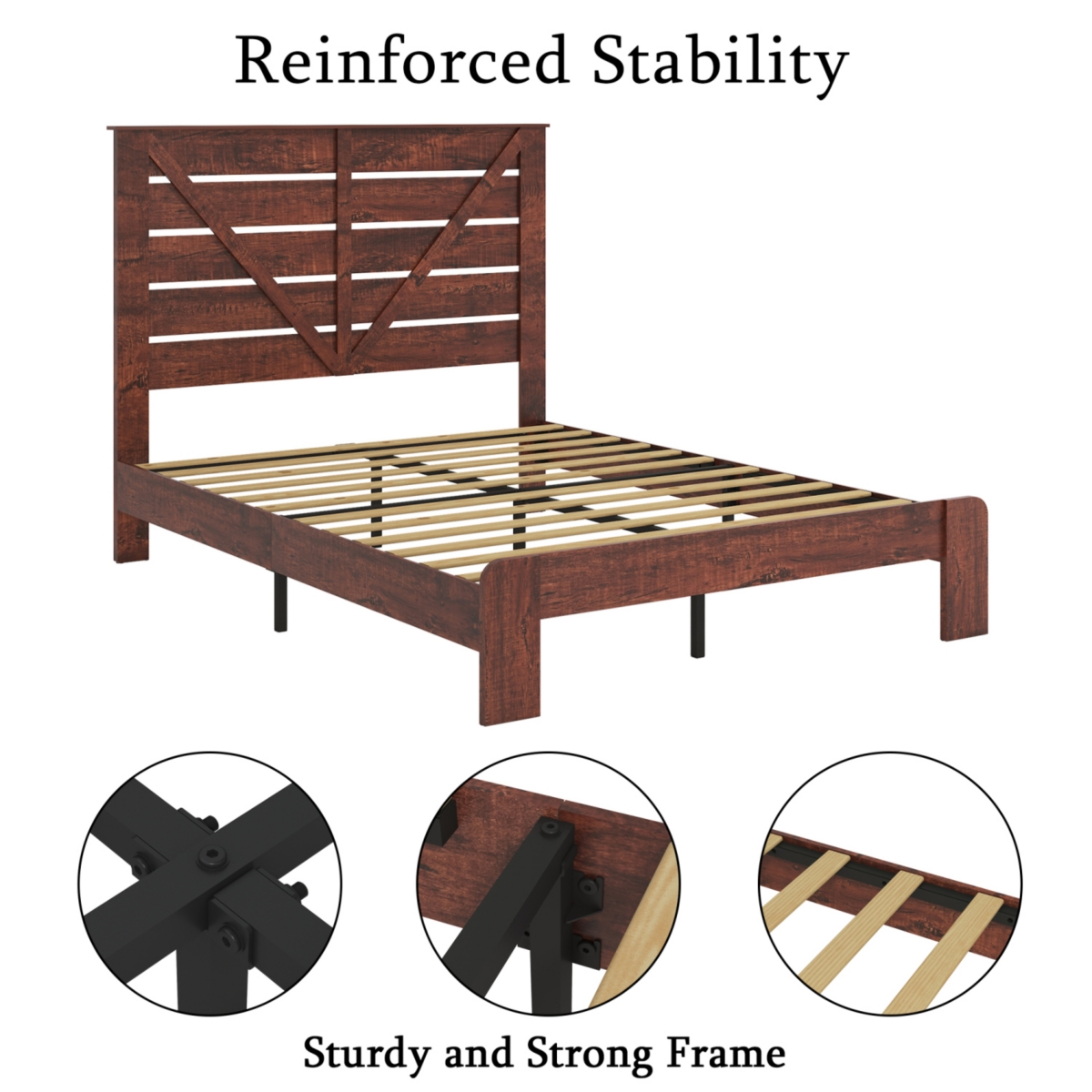 Streamdale Furniture Vintage Brown Bed Frame with Storage