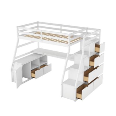 Streamdale Twin Size Loft Bed With With 7 Drawers 2 Shelves And Desk