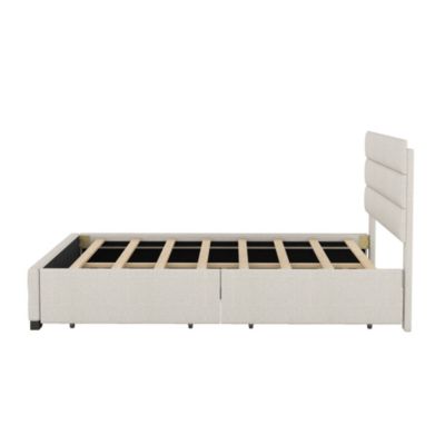 Streamdale Queen Upholstered Platform Bed With Twin Size Trundle And Two Drawers